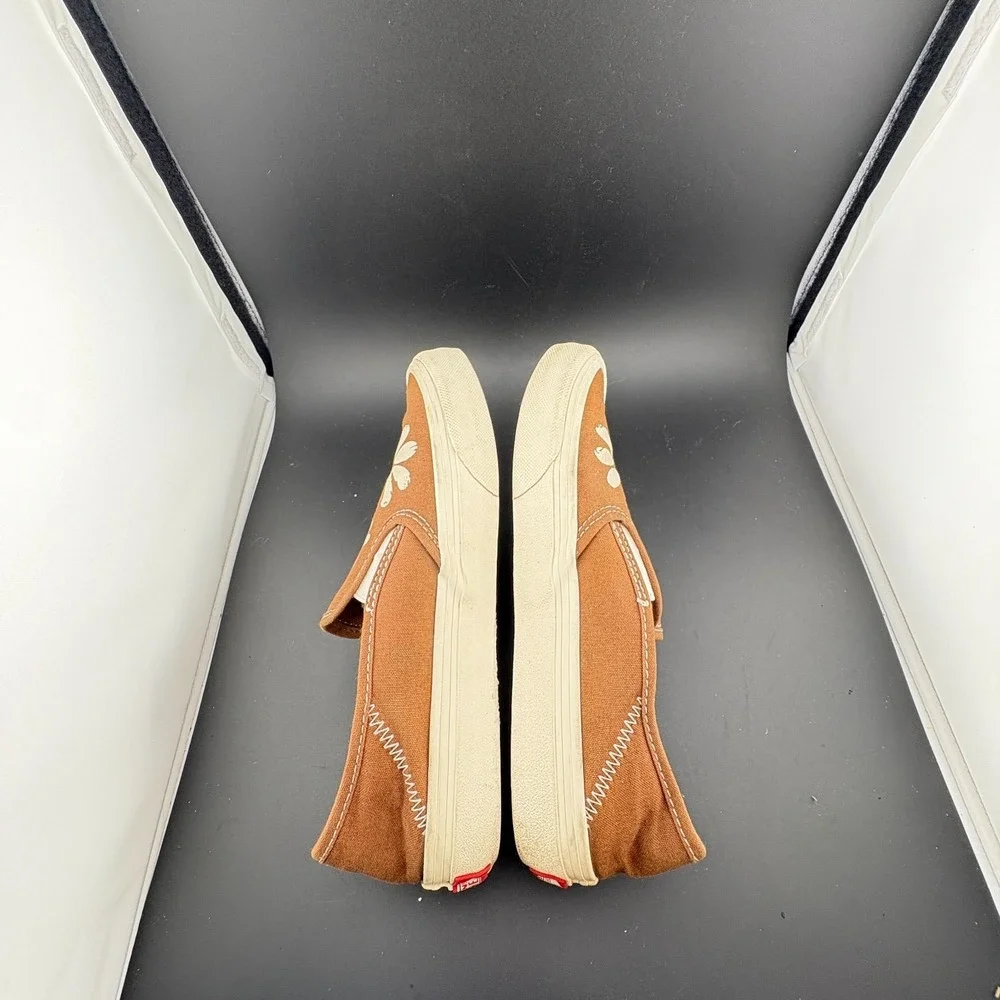 Vans Brown Slip-On Sneakers with White Daisy Print - Picture 8 of 10